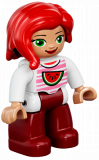 LEGO 47394pb226 Duplo Figure Lego Ville, Female, Dark Red Legs, White Top with Pink Stripes and Watermelon Pattern, Green Eyes, Red Hair