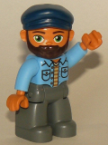 LEGO 47394pb250 Duplo Figure Lego Ville, Male, Dark Bluish Gray Legs, Medium Blue Shirt, Dark Blue Cap, Beard