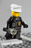 LEGO cop045 Police - City Suit with Blue Tie and Badge, Black Legs, White Hat - with Light-Up Flashlight Complete Assembly