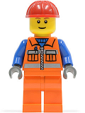 LEGO cty0014 Construction Worker - Orange Zipper, Safety Stripes, Blue Arms, Orange Legs, Red Construction Helmet