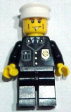 LEGO cty0095 Police - City Suit with Blue Tie and Badge, Black Legs, Vertical Cheek Lines, Brown Eyebrows, White Hat