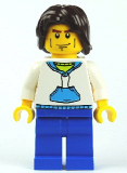 LEGO cty0190 White Hoodie with Blue Pockets, Blue Legs, Dark Brown Mid-Length Tousled Hair