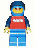 LEGO cty0196 Red Shirt with 3 Silver Logos, Dark Blue Arms, Blue Legs, Blue Helmet, Orange Sunglasses