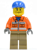 LEGO cty0293 Construction Worker - Orange Zipper, Safety Stripes, Orange Arms, Dark Tan Legs, Blue Short Bill Cap
