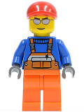 LEGO cty0294 Overalls with Safety Stripe Orange, Orange Legs, Red Short Bill Cap, Silver Sunglasses
