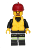 LEGO cty0382 Fire - Reflective Stripe Vest with Pockets and Shoulder Strap, Dark Red Fire Helmet, Life Jacket Center Buckle