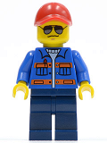 LEGO cty0500 Blue Jacket with Pockets and Orange Stripes, Dark Blue Legs, Red Cap with Hole, Sunglasses