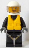 LEGO cty0640 Fire - Reflective Stripes with Utility Belt and Flashlight, Life Jacket Center Buckle, White Helmet, Trans-Black Visor, Peach Lips Open Mouth Smile