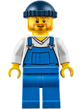 LEGO cty0648 Fire Lighthouse Keeper - Overalls Blue over V-Neck Shirt, Blue Legs, Dark Blue Knit Cap