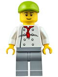 LEGO cty0671 Chef - White Torso with 8 Buttons, Light Bluish Gray Legs, Lime Short Bill Cap (Fire Station Hot Dog Vendor)