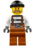 LEGO cty0773 Police - Jail Prisoner Overalls 621 Prison Stripes, Dark Orange Legs, Black Knit Cap, Beard