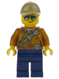 LEGO cty0808 City Jungle Explorer Female - Dark Orange Shirt with Green Strap, Dark Blue Legs, Dark Tan Cap with Hole, Sunglasses