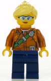 LEGO cty0822 City Jungle Explorer Female - Dark Orange Shirt with Green Strap, Dark Blue Legs, Bright Light Yellow Ponytail and Swept Sideways Fringe