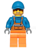 LEGO cty0945 Overalls with Safety Stripe Orange, Orange Legs, Blue Short Bill Cap, Dark Tan Angular Beard