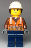 LEGO cty0969 Construction Worker, Female, Helmet with Ponytail, Closed Mouth with Peach Lips