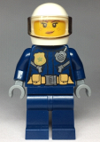 LEGO cty0976 Police - City Helicopter Pilot Female, Gold Badge and Utility Belt, Dark Blue Legs, White Helmet, Peach Lips Crooked Smile with Freckles
