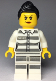 LEGO cty0979 Sky Police - Jail Prisoner 50382 Prison Stripes, Female, Scowl with Peach Lips, Black Ponytail