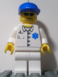 LEGO doc023 Doctor - EMT Star of Life Button Shirt, White Legs, Blue Cap, Goatee