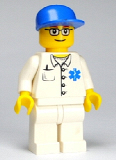 LEGO doc034 Doctor - EMT Star of Life Button Shirt, White Legs, Blue Cap, Glasses