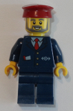 LEGO trn248 Dark Blue Suit with Train Logo, Dark Blue Legs, Dark Red Hat, Gray Beard