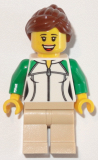 LEGO trn250 Female Outline Sweatshirt with Zipper, Tan Legs, Reddish Brown Hair Female Ponytail and Swept Sideways Fringe