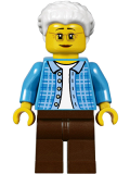 LEGO twn294 Grandma, Dark Azure Plaid Jacket with Collar, Dark Brown Legs and White Hair