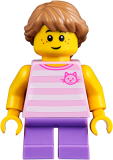 LEGO twn356 Child Girl with Long Medium Dark Flesh Braid, Bright Pink Striped Cat Shirt, and Medium Lavender Legs