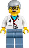 LEGO twn357 Veterinarian Dr. Jones with Light Bluish Gray Hair, Glasses, Red Stethoscope and Sand Blue Legs