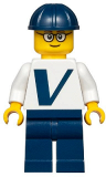LEGO twn365 Male with Vestas Logo on Torso, Dark Blue Legs, Dark Blue Construction Helmet, Glasses